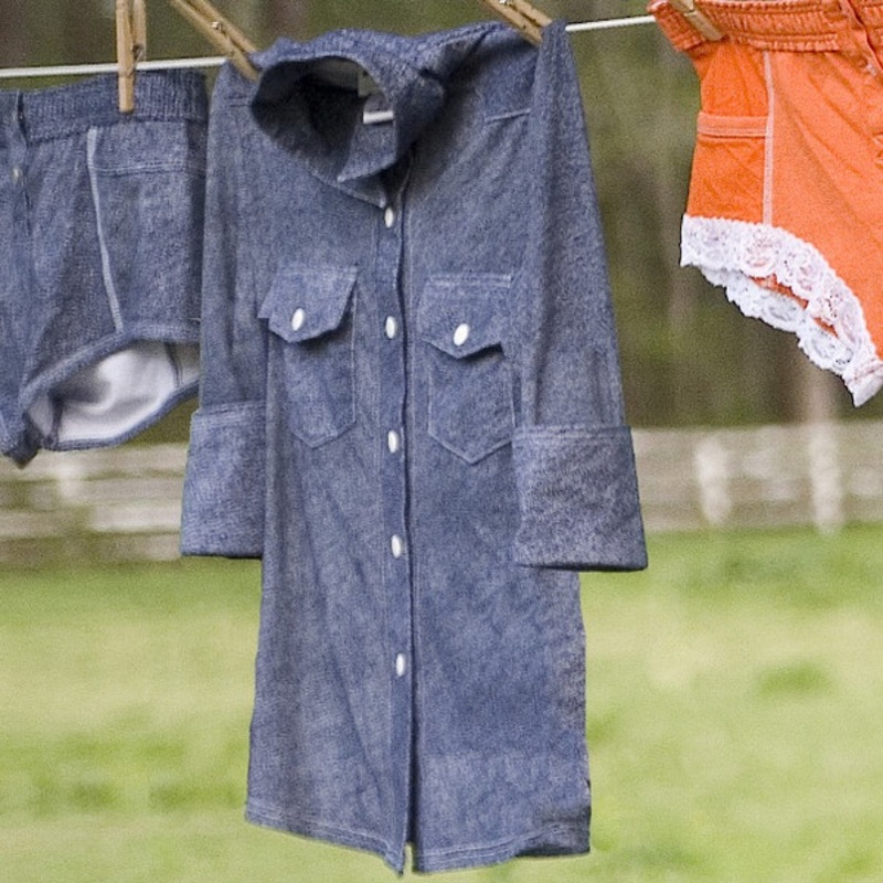 Denim Print Sheer Western Shirt (Half Sleeve)