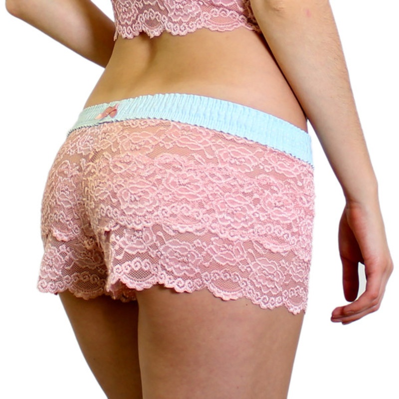 French Rose Lace Boxers with Aqua Dot FOXERS Band