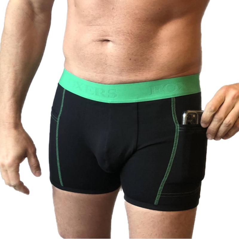 Men’s Black Boxer Briefs with Kelly Green FOXERS logo band