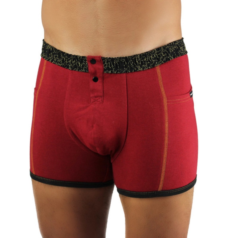Men’s Cranberry Boxer Brief | Black Gathered Waistband