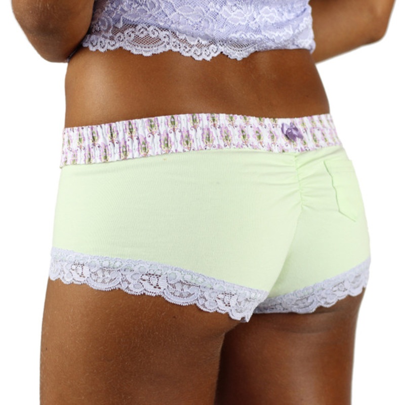 Pale Mint Green Boyshorts with Lavender Print Waistband