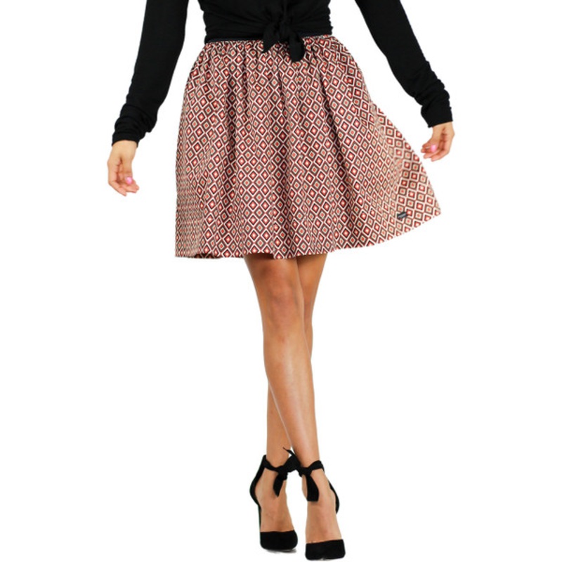 Red & Black Geometric Diamond Print Skirt With Pockets