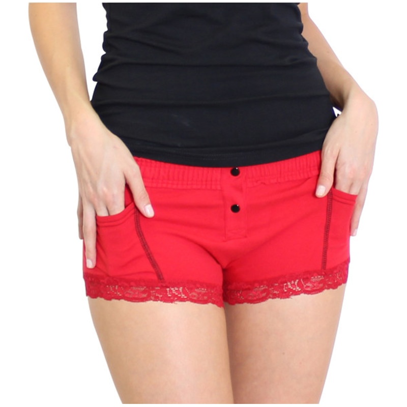 Red Boxer Brief with pockets black snaps