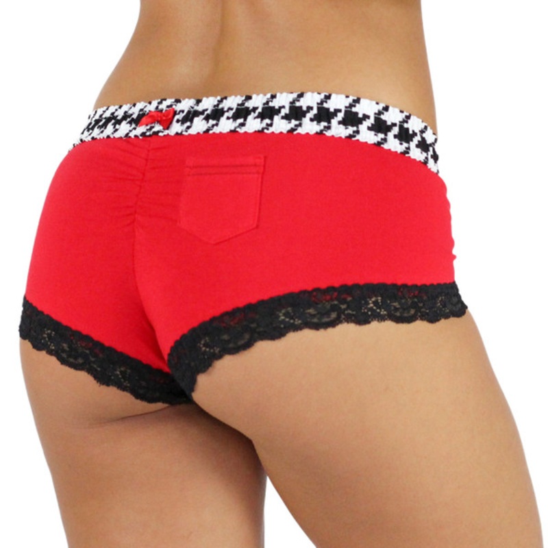 Red Boyshort with Houndstooth FOXERS Band