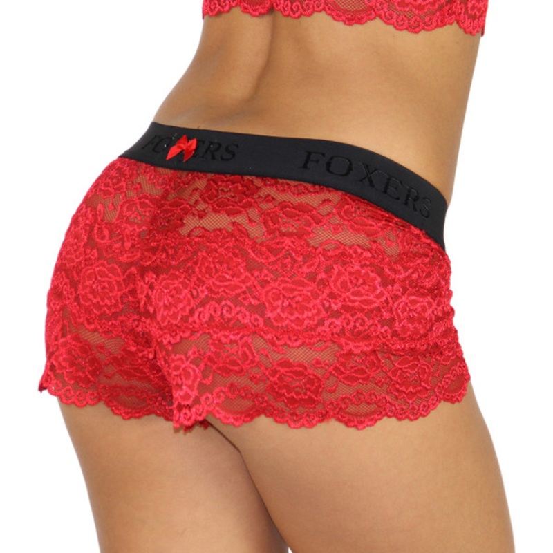Red Lace Boxers with Black Foxers LOGO  Band