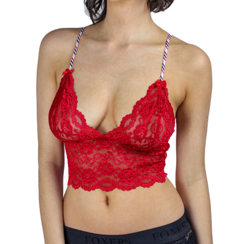 Red Lace Camisole with Striped Adjustable Straps