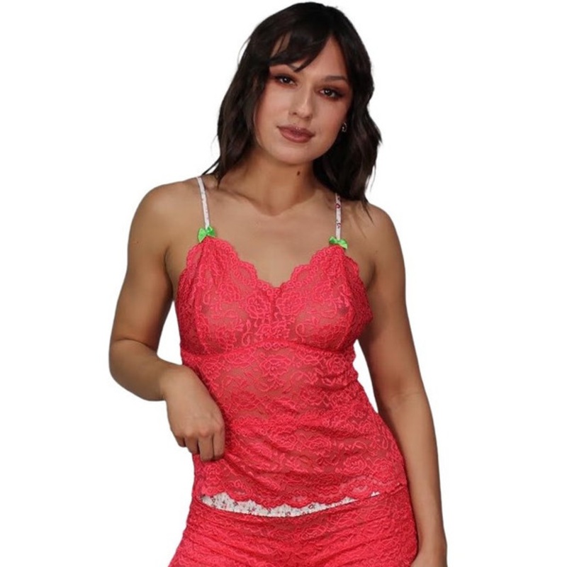 Watermelon 2 Row Lace Camisole with Floral adjustable straps