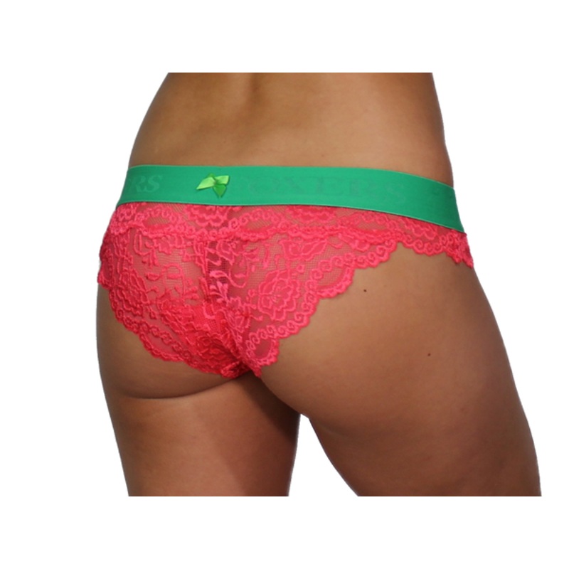Watermelon Berry Lace Bikini Brief with Kelly Green Logo band