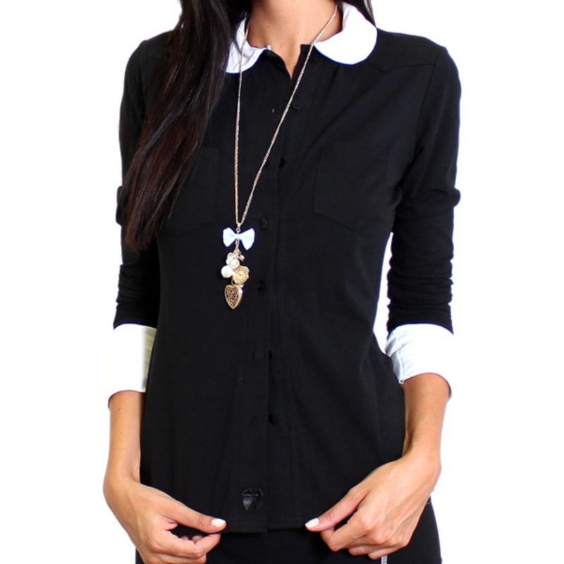 Black Equestrian Top with White Cuffs and Collar