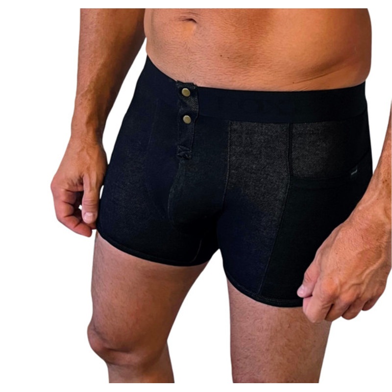Black Soft Denim Knit Men’s Boxer Briefs with Pockets