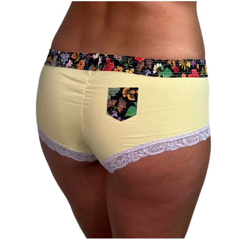 Butter yellow boyshort with floral Foxers band