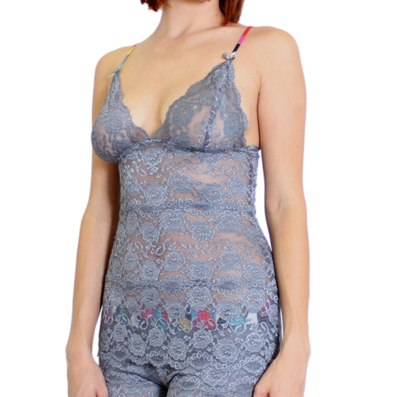 Charcoal Gray Lace Top Hip Length Kaleidoscope Adjustable Straps