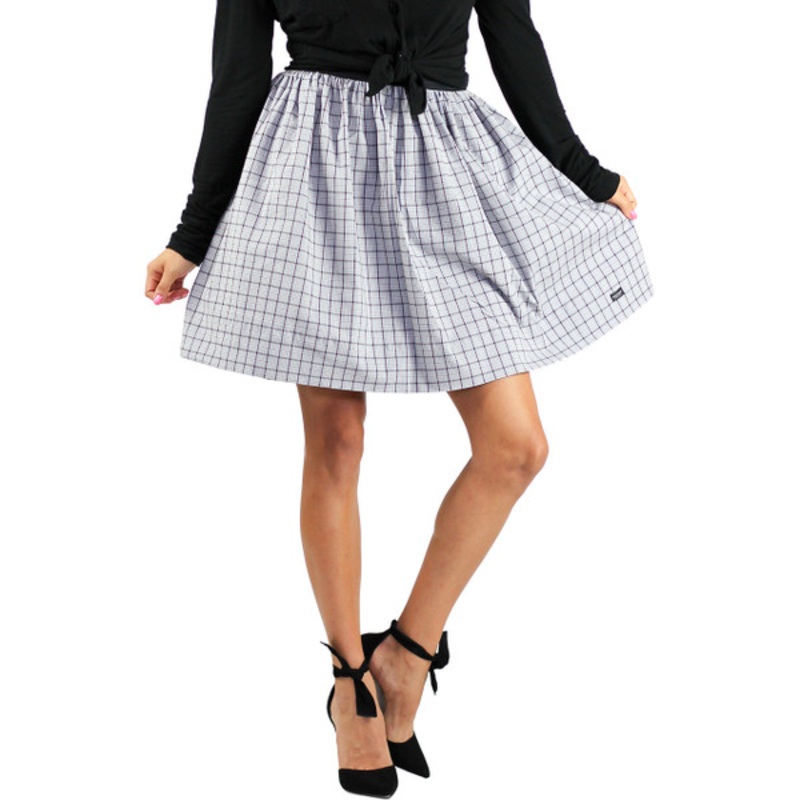 Chic Grey Plaid Skirt With Pockets