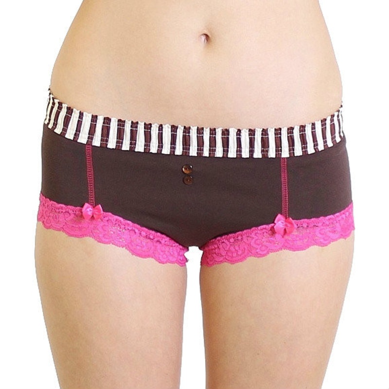 Chocolate Boyshort with Pink Cocoa Stripe FOXERS Band