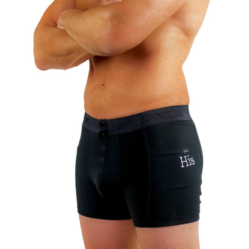 FOXERS Mens Black Boxer Brief His Embroidered