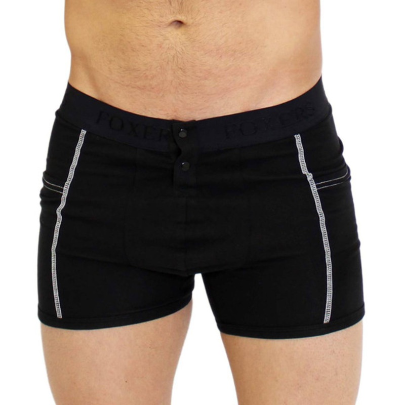Men’s Black Boxer Brief with Logo FOXERS Band (white stitching)