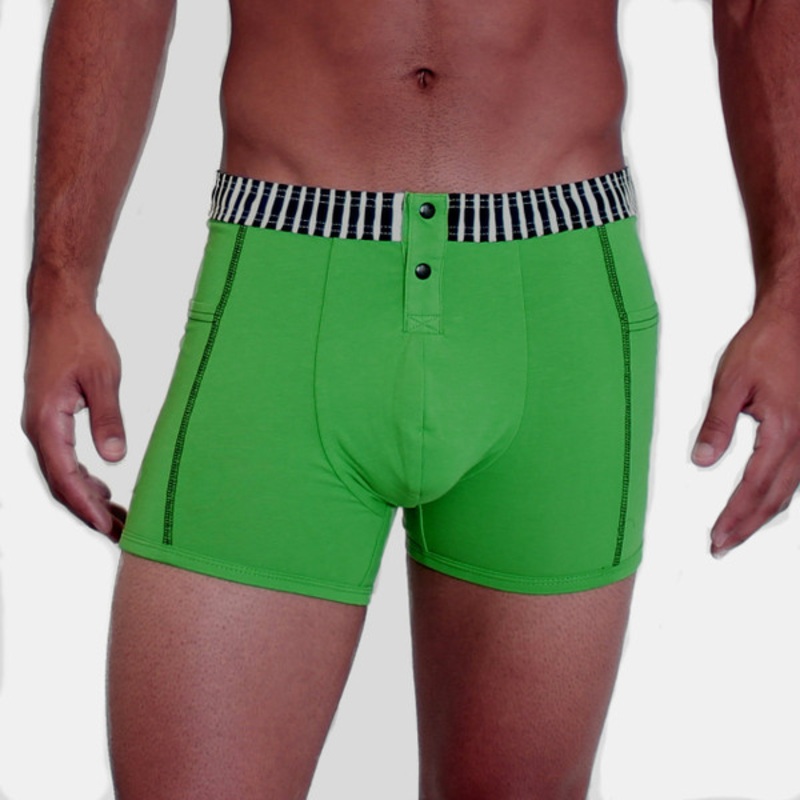 Men’s Green Boxer Brief with Black and White Waistband