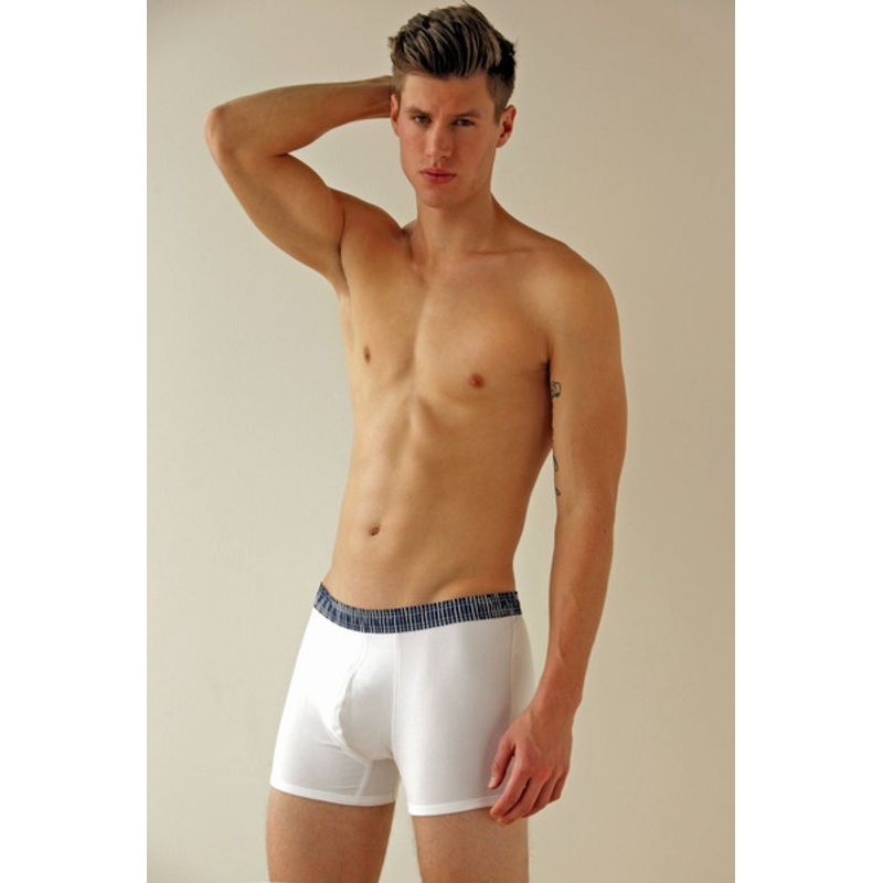 Navy Blue Stripe over White Short Boxer Brief