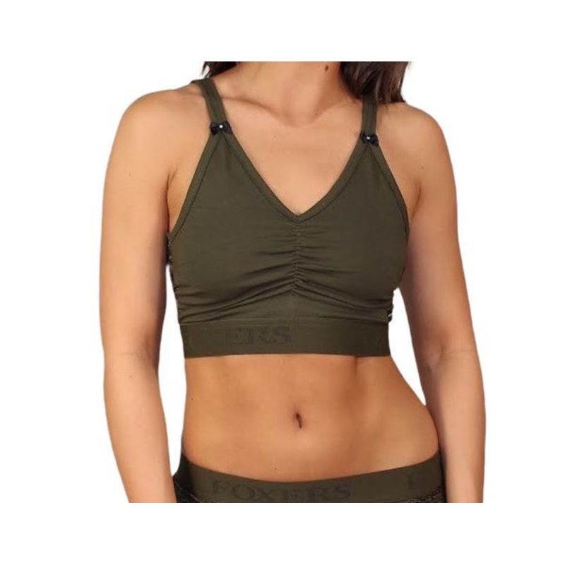 Olive New Style Crop Top with FOXERS Logo elastic band