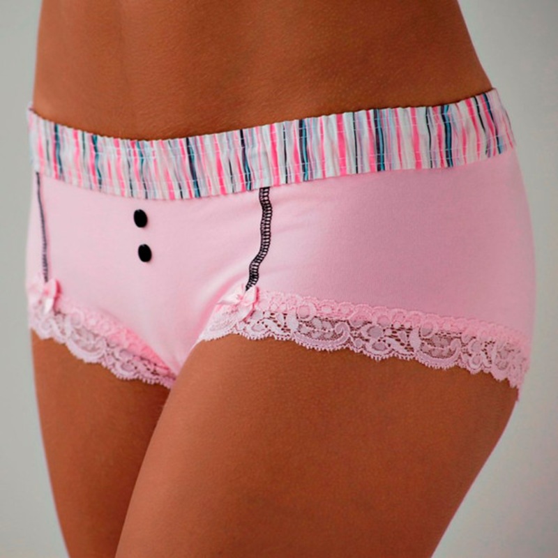 Pink Gray Stripe over Pink Boyshort