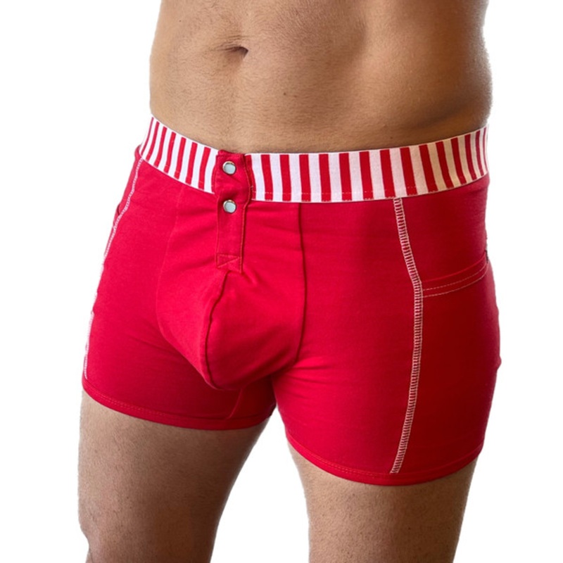 Red Men’s Boxer Brief with Pockets & Red/White Stripe Elastic Band