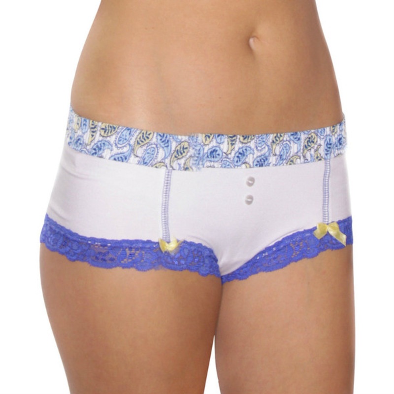 White Boyshort with Paisley Waistband