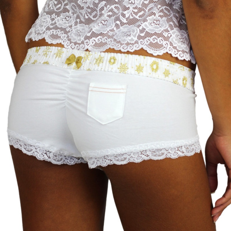 White Boyshorts Panties with Frozen Gold Waistband