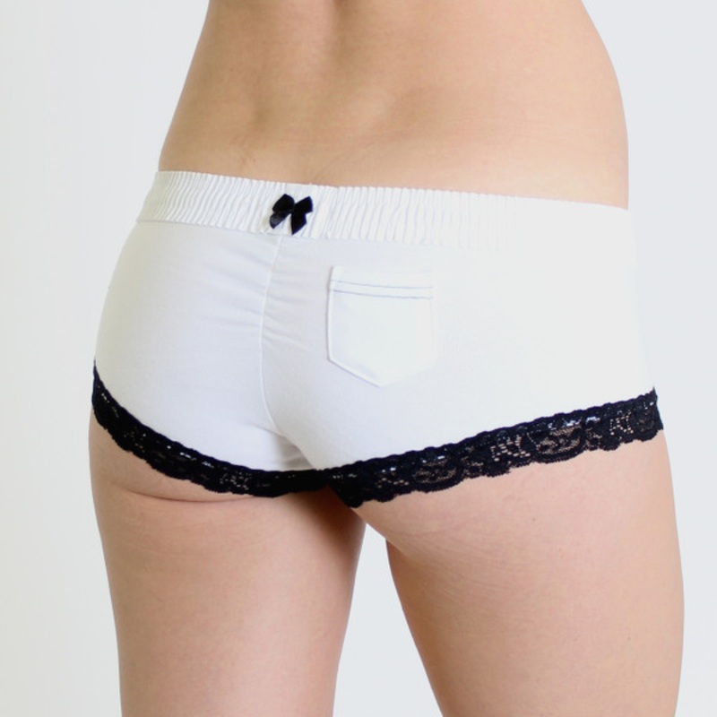 White FOXERS Band over white Boyshorts with Black Accents