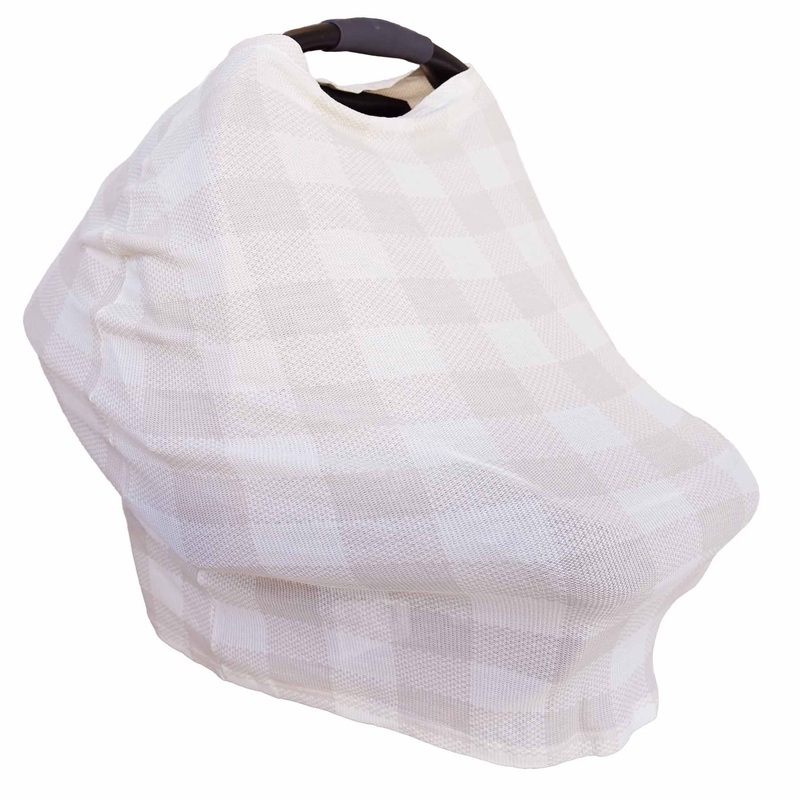 Big Check Bamboo Waffle Multi-Use Stretchy Car Seat & Nursing Cover | Sand