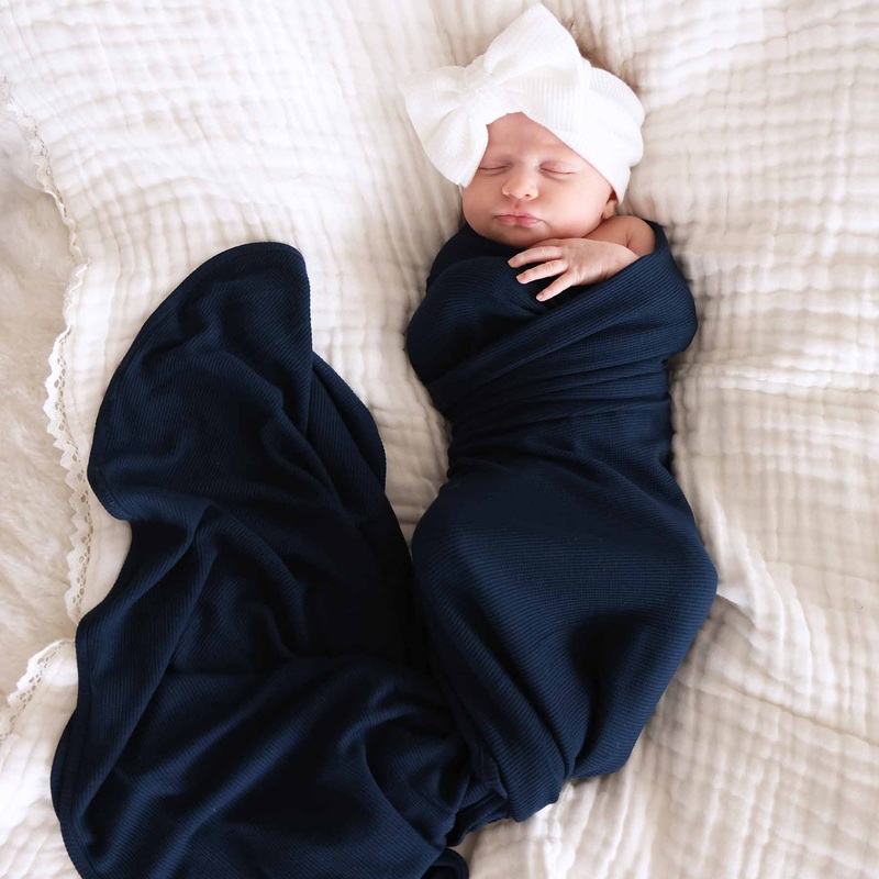 Dark Navy Bamboo Waffle Oversized Swaddle Blanket