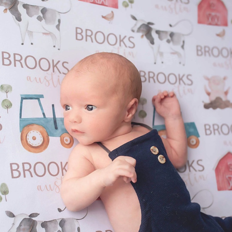 Frankie’s Farm Party Personalized Baby Name Swaddle Blanket
