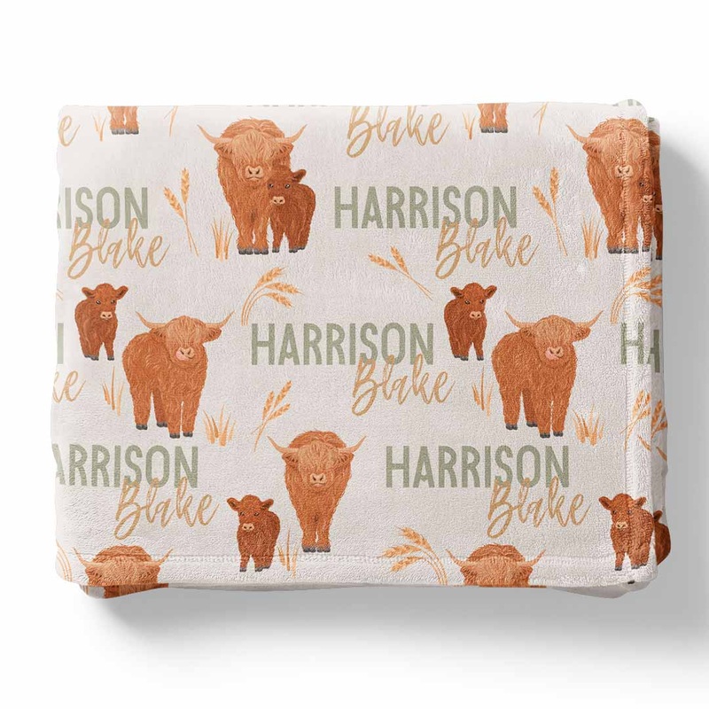 Happy Highland Cows Personalized Kids Blanket