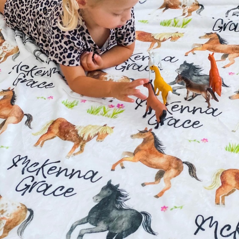 Happy Horses Personalized Toddler Blanket