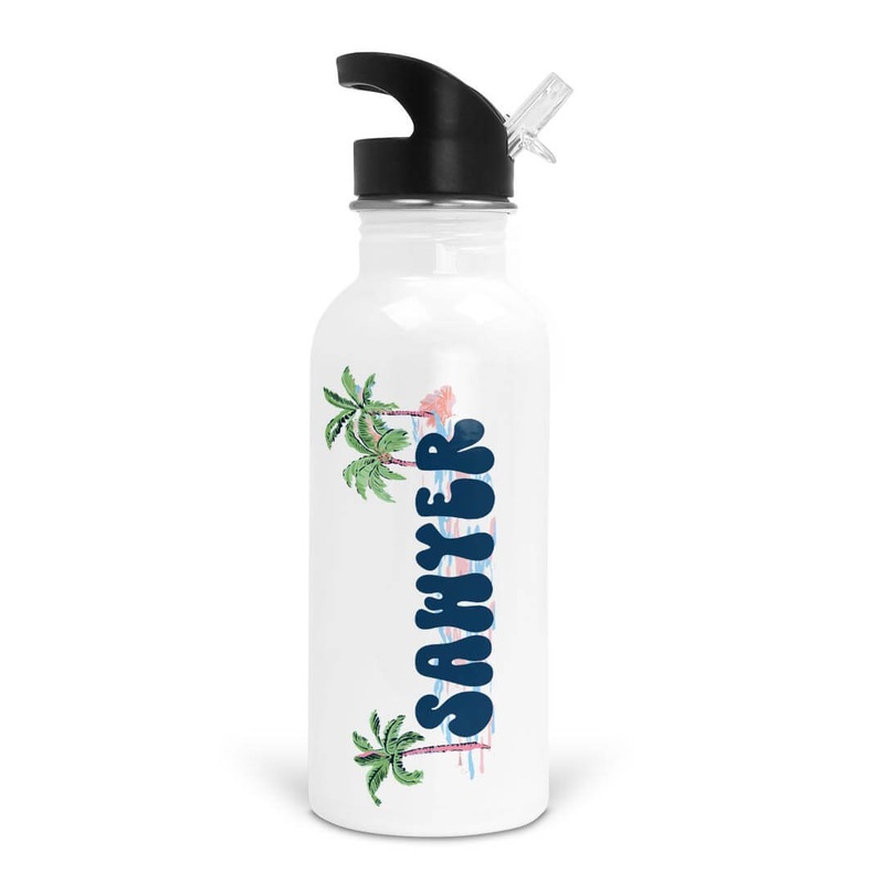 Pastel Palms Personalized Kids Water Bottle
