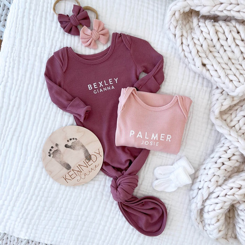 Personalized Bamboo Newborn Baby Knot Gown | Sweet Waffles – Block