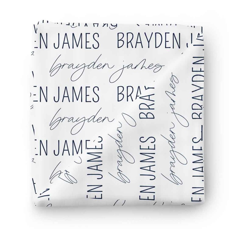 Personalized Dark Navy on White Baby Name Swaddle Blanket
