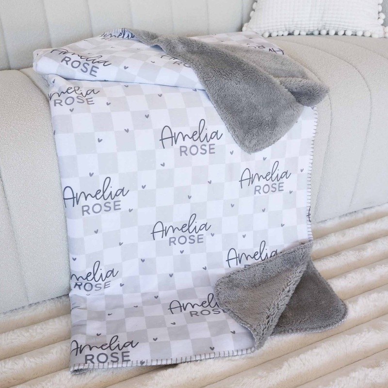 Personalized Fuzzy Kids Blanket | Gray Check