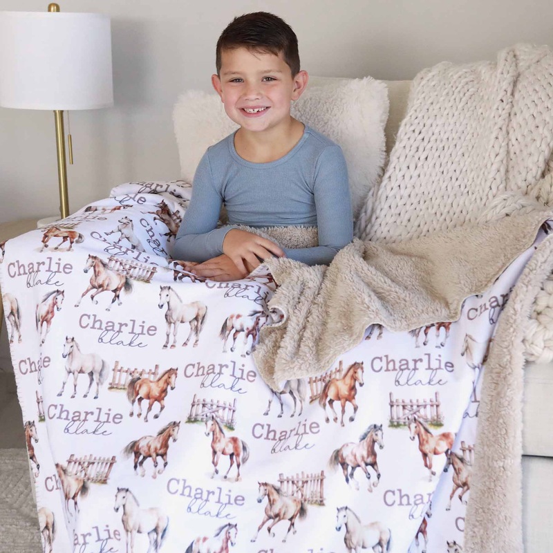 Personalized Fuzzy Kids Blanket | Horseback Riding