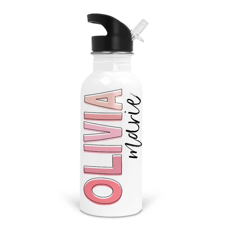 Pretty in Pink Color Block Personalized Kids Water Bottle