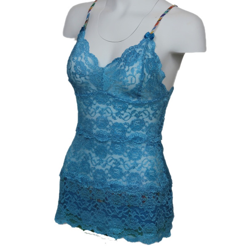 Turquoise Blue Lace 3 row Camisole with Moroccan Summer Striped Band