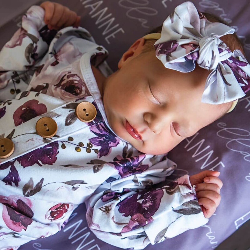 Demi’s Dusty Purple Floral Newborn Baby Knot Gown & Hat Set