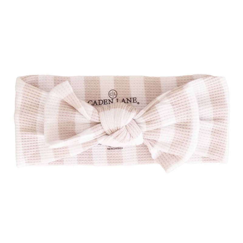 Latte Stripes Bamboo Waffle Knit Large Bow Headwrap
