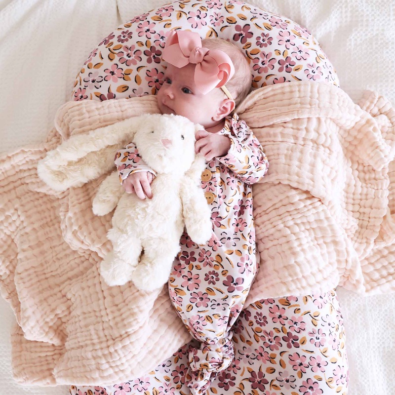 Mauvelous Meadow Newborn Baby Knot Gown & Hat Set