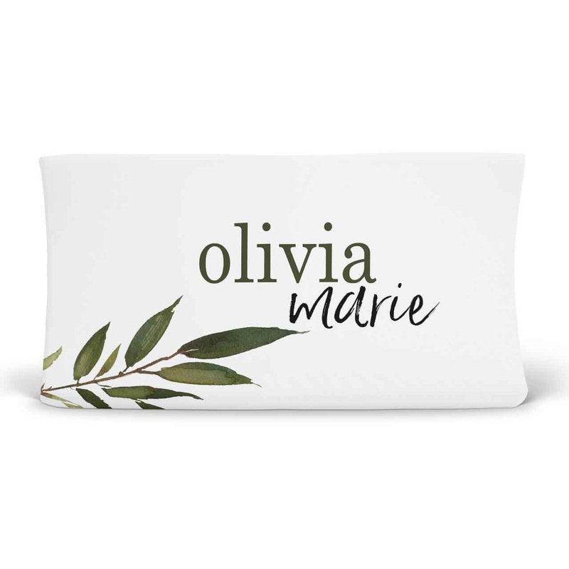 Olive Leaf Personalized Changing Pad Cover
