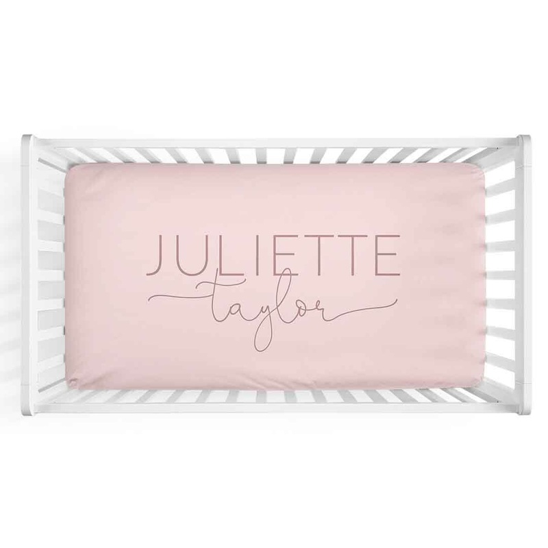 Personalized Crib Sheet in Blush Pink | Script Font Duo