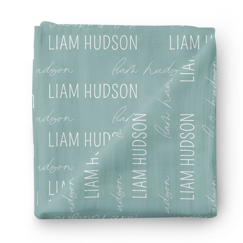 Personalized Ocean Baby Name Swaddle Blanket – Block & Script