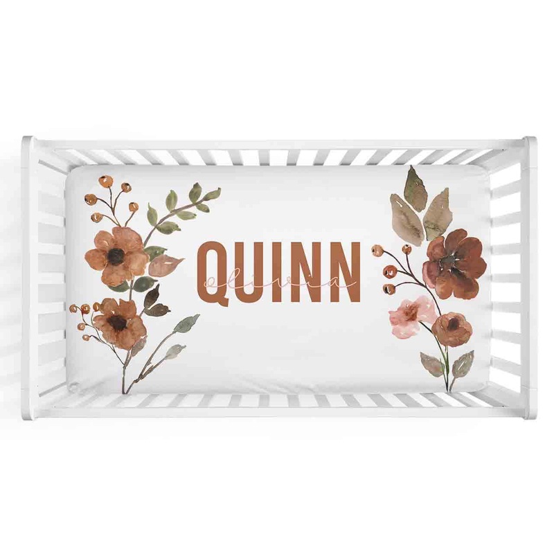 Quinn’s Rust Floral Personalized Crib Sheet