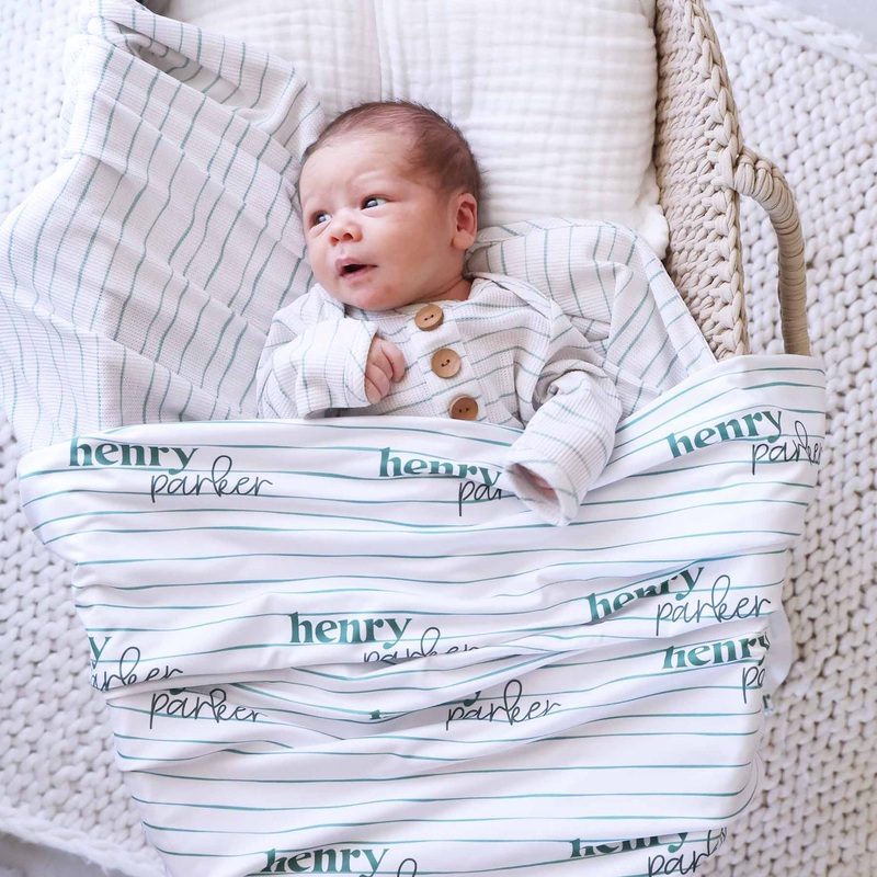 Sage’s Stripes Personalized Swaddle Blanket