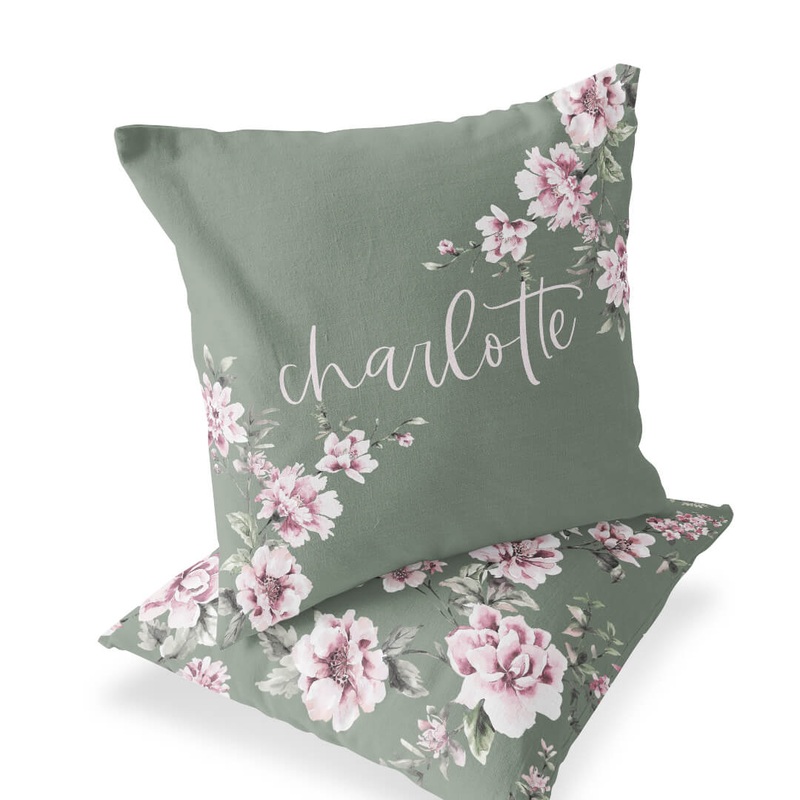 Saylor’s Sage & Blush Floral Personalized Accent Pillow