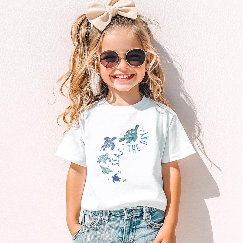 Seas The Day Turtles Kids Graphic Tee | White